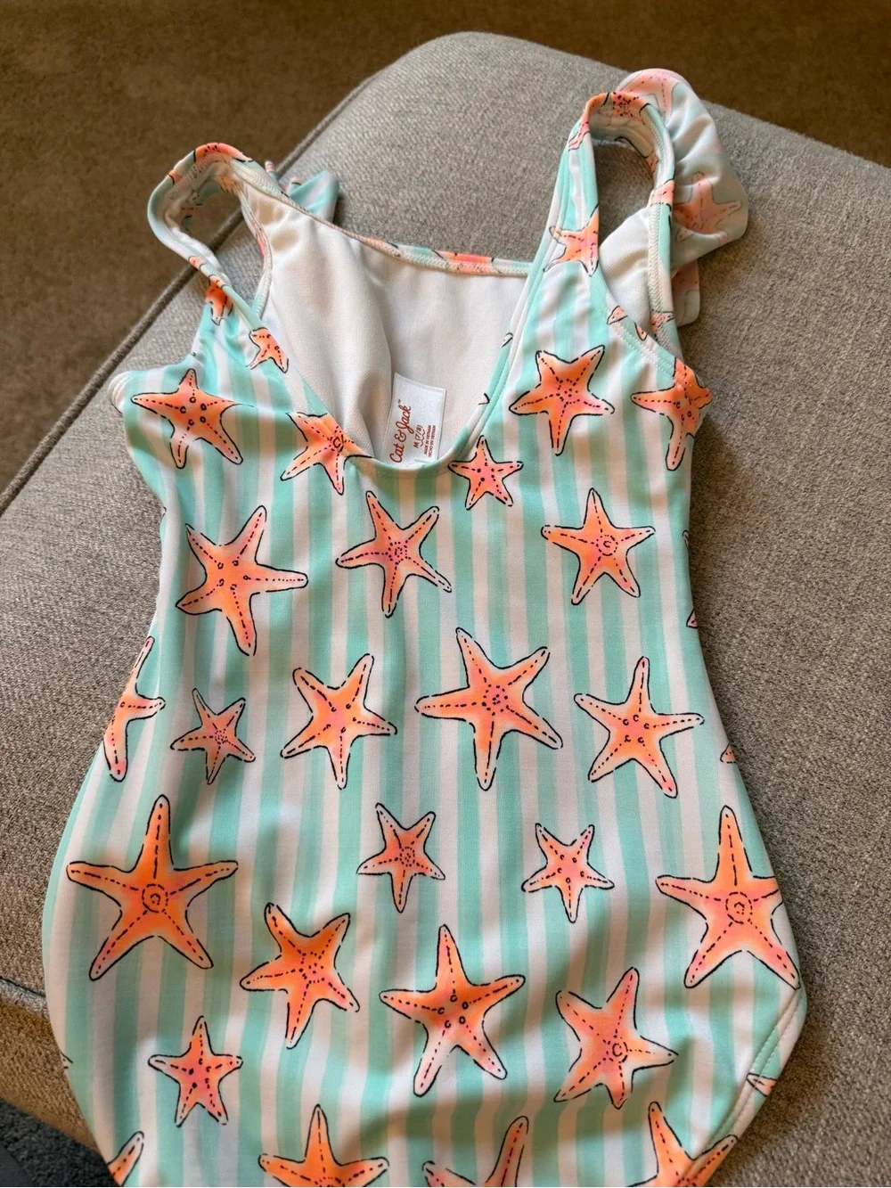 Cat & Jack Mint and Coral Starfish Ruffle One-Piece Swimsuit